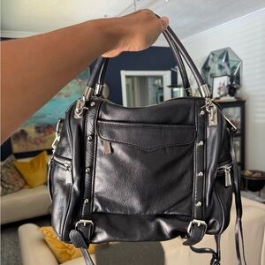 Rebecca Minkoff Black and Silver Shoulder Bag with Adjustable Straps